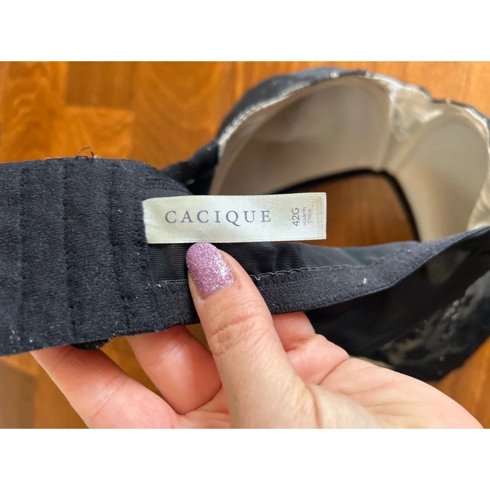 Cacique Balconette Bra Black Floral‎ Lace Underwire Plus Size 42G Lane Bryant